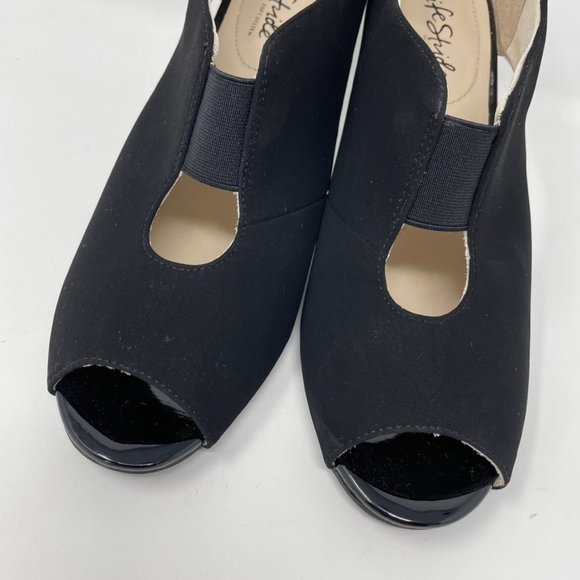 Life Stride Womens Black Vegan Suede Comfort Heel Slip On Peep toe Pumps 9.5 - Picture 4 of 11